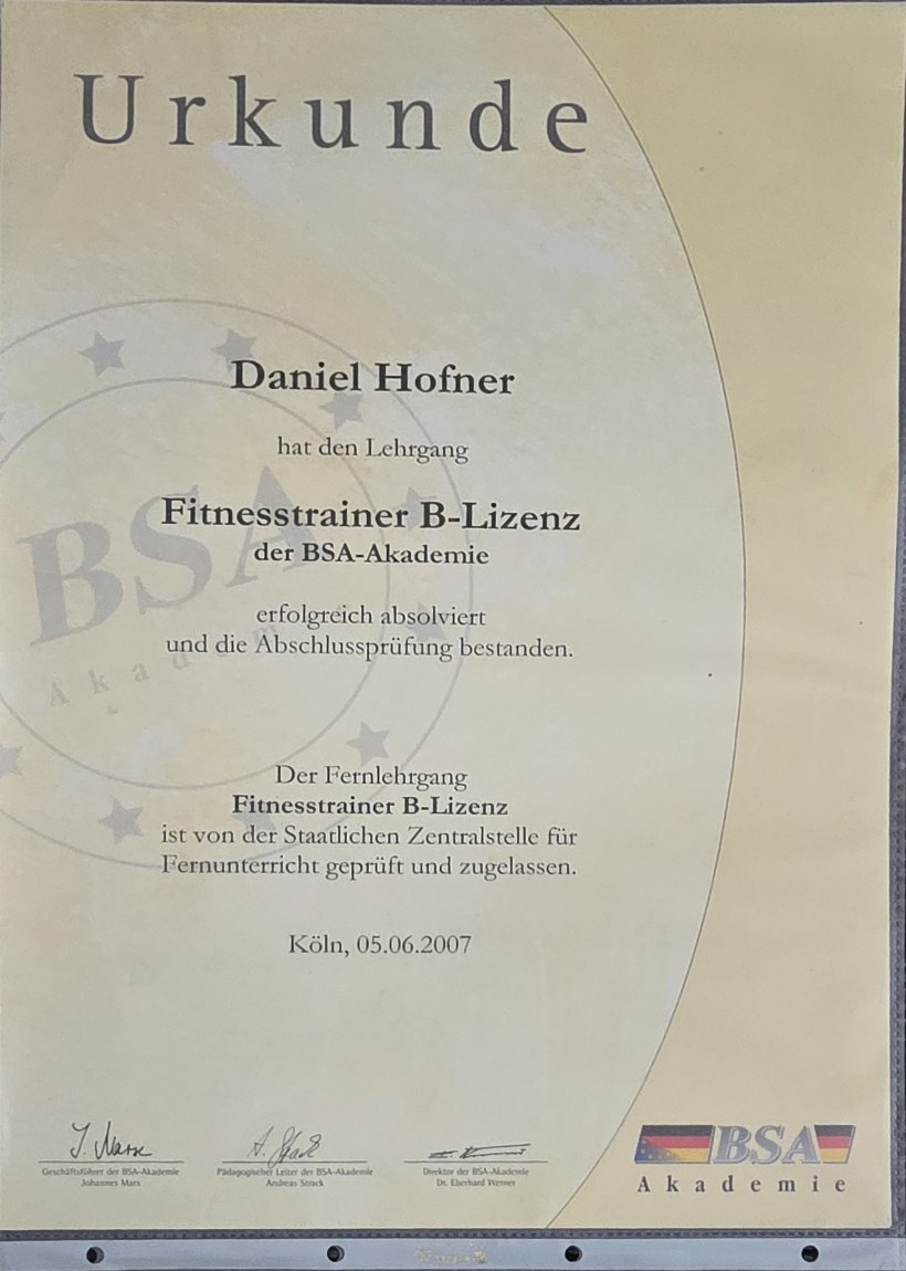 Fitness trainer B licence